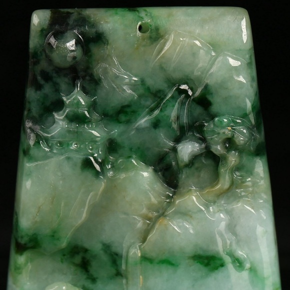 Cert'd 2 Color Natural Grade A Jade jadeite Pendant landscape 山水 - Picture 3 of 9